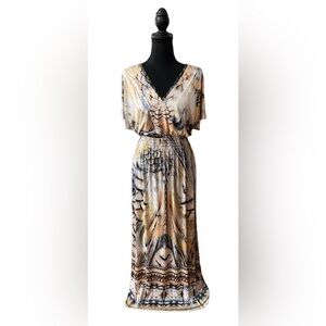 Emerald: Long Boho v Neck Dress with Tie on Upper Back
